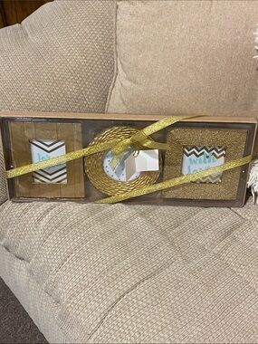 💛NWT Italian Holiday Frames Gold Decorative Trio by Sicura - Wood & Beaded